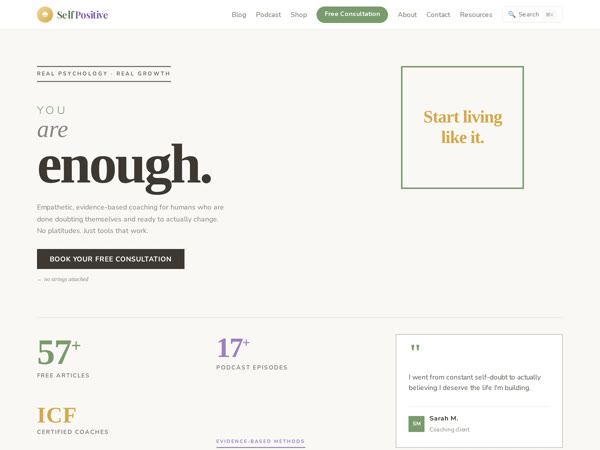 Homepage screenshot of SelfPositive