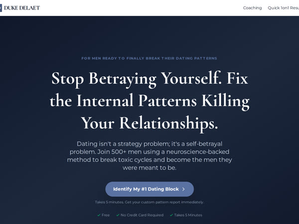 Homepage screenshot of Duke DeLaet