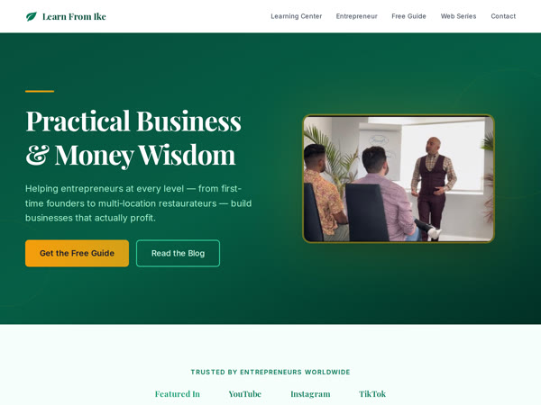 Homepage screenshot of Learn From Ike